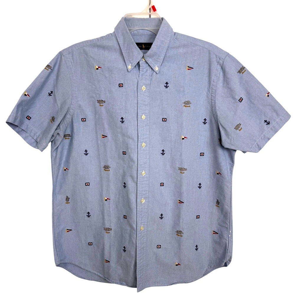 Polo Ralph Lauren Nautical Anchor Flag Oxford Shirt Mens L Coastal Preppy